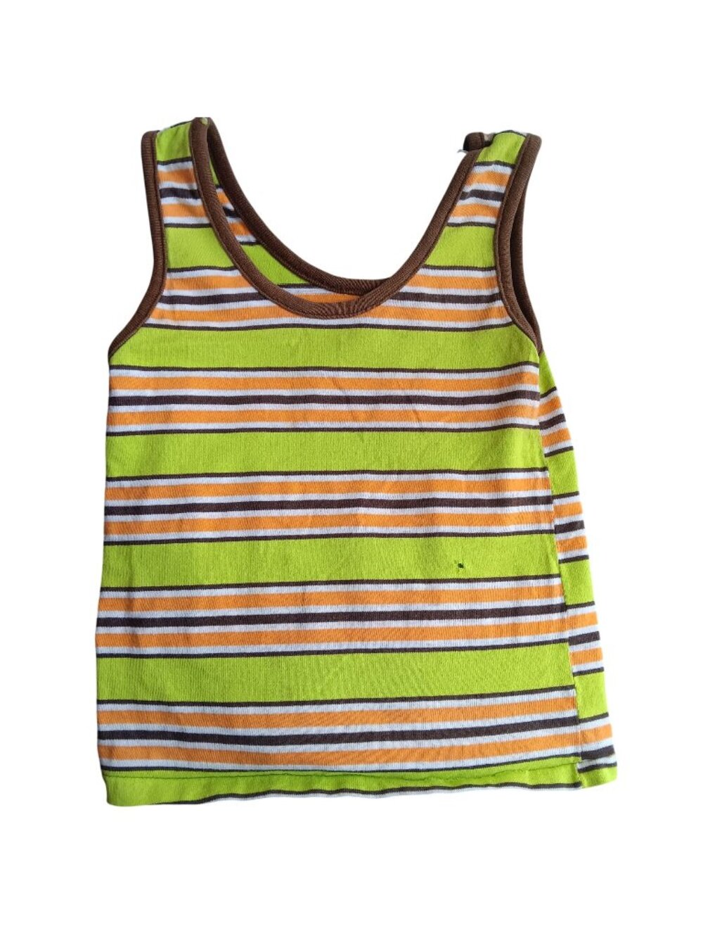 True Vintage 1970's Boys 8 Tank Top Striped Green Orange Single Stitch Buttery